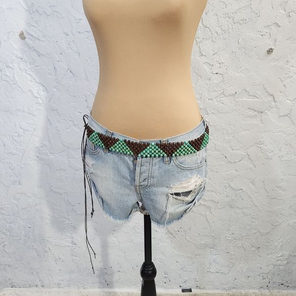 4x$25 Wooden beads  brown  mint waist tie belt  Small to medium - Picture 9 of 10